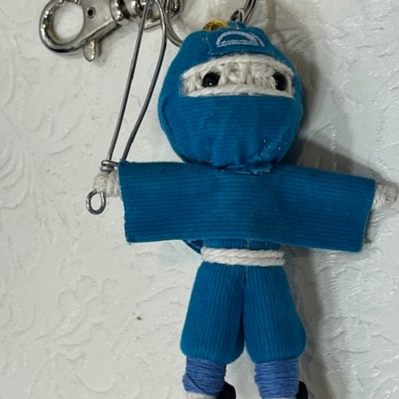 TWO Ninja String Doll Keychain Toys w/Swords Royal Blue/Blue 2.5" x 3" NEW - Picture 10 of 11